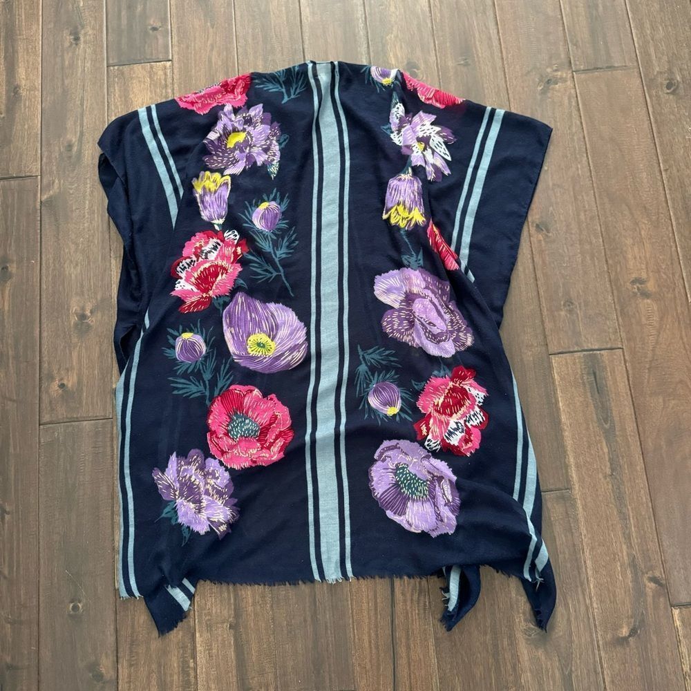 Woven Heart Blue Floral Open Cover Up One Size - Picture 3 of 3